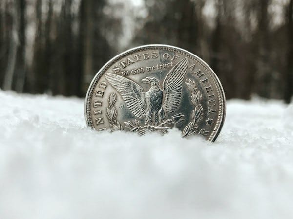 coin embedded in snow